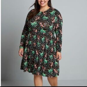 MODCLOTH Holiday Party Christmas Stretch Babydoll Dress Large